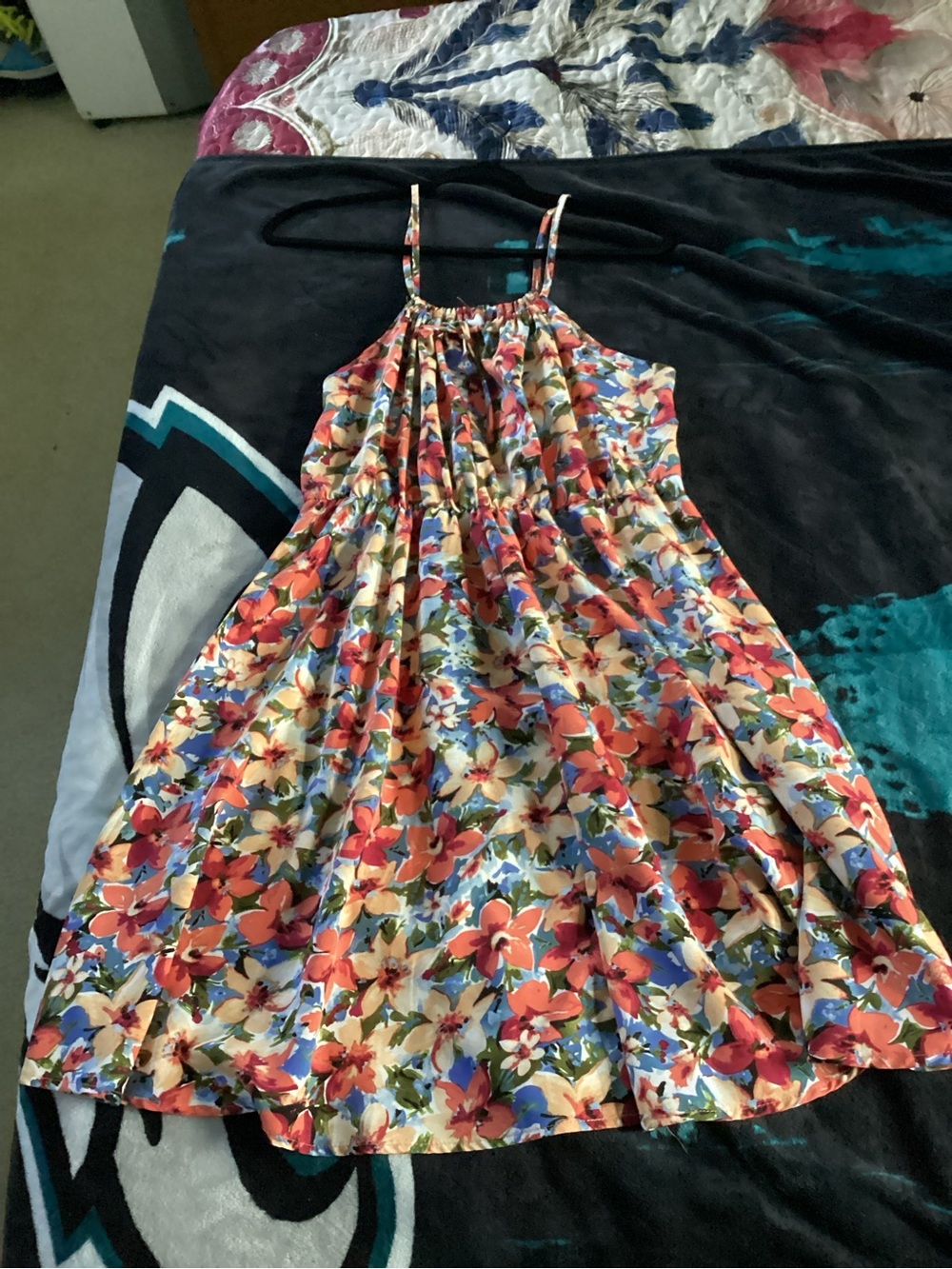 SHEIN Multicolor Floral Halter Sundress with Red & Blue Blooms